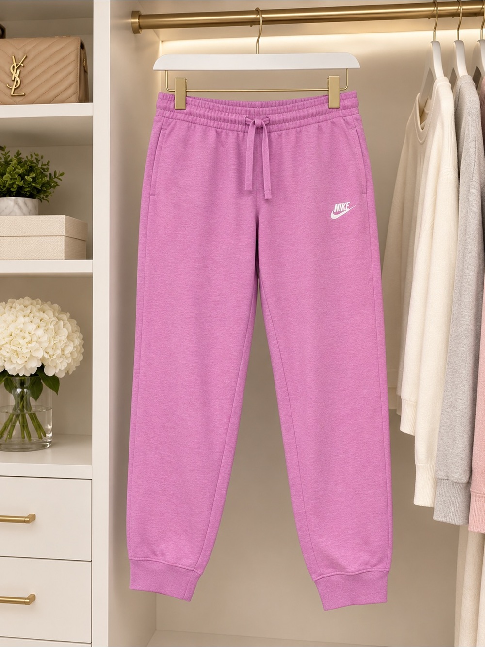 Nike Women’s Pink Fleece Joggers with White Logo size XL NWT